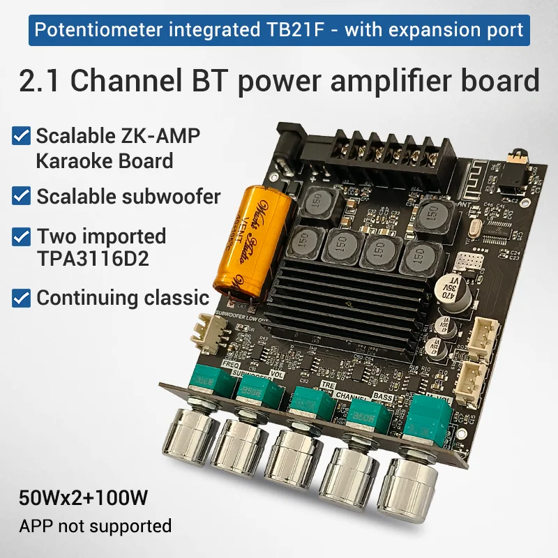 ck21　PC Buffer TA.effects Bluetooth Audio Amplifier Board, ZK-TB21 2.1CH 50W X 2 +100W