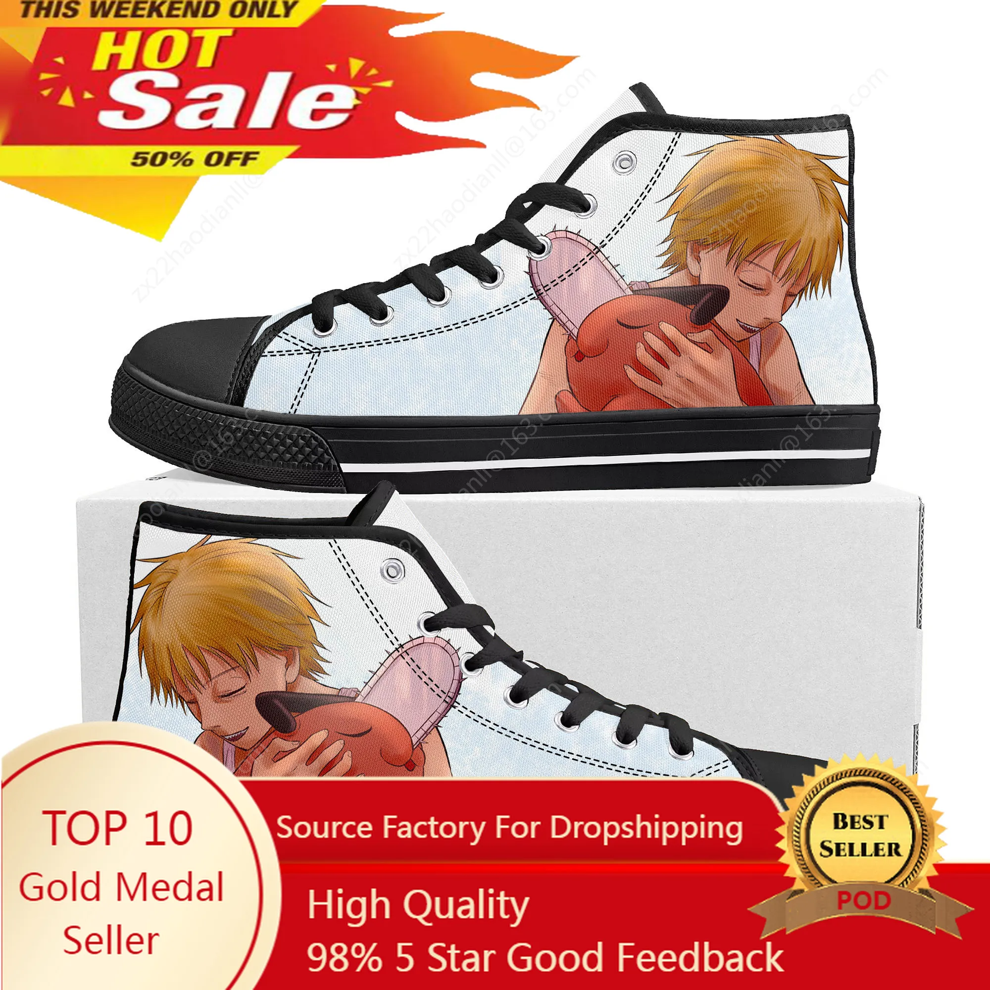 

Hot Chainsaw Man Pochita Power High Top Sneakers Men Women Teenager High Quality Canvas Sneaker Casual Couple Shoes Custom Shoe