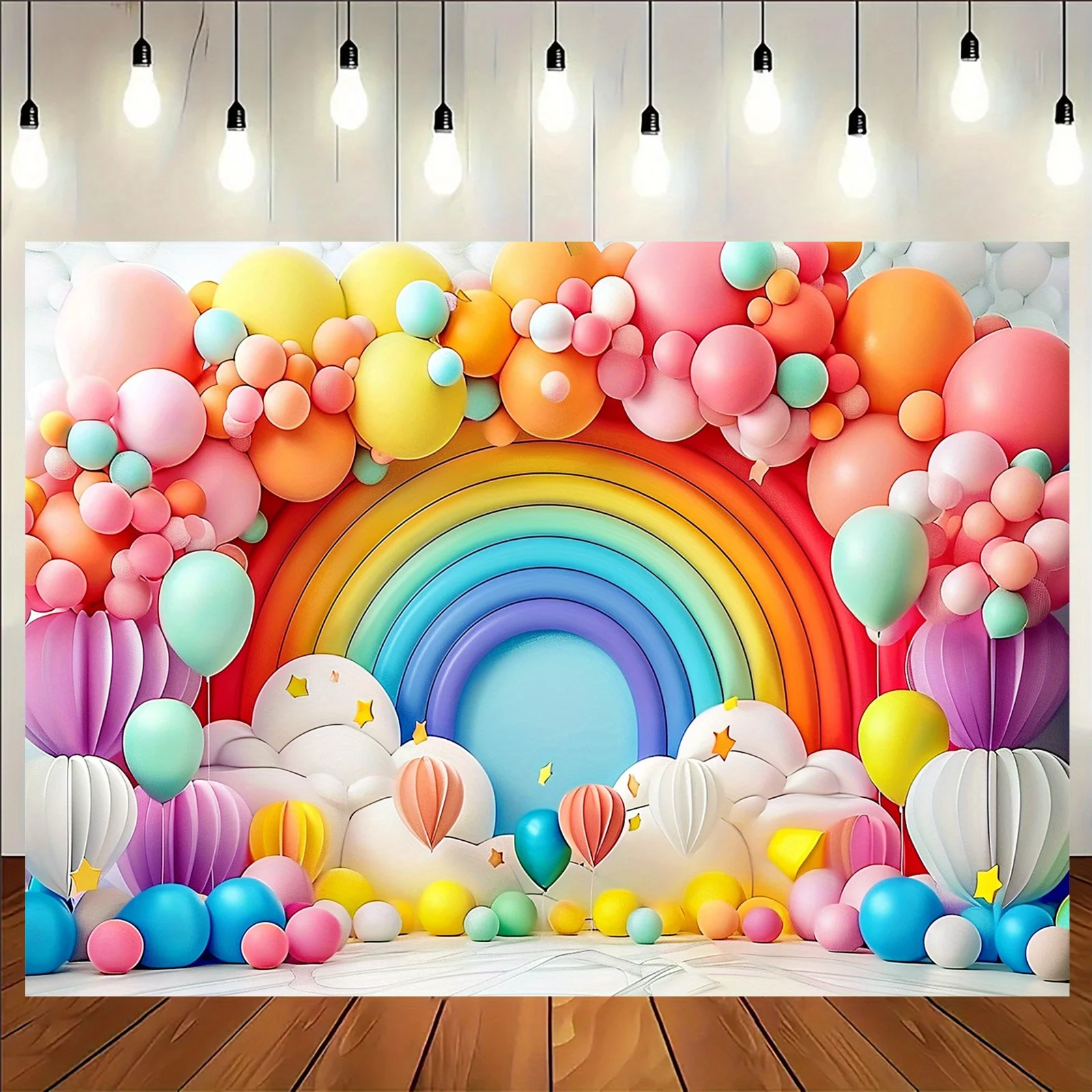 Vibrant Rainbow Arch with Venus Balloon Backdrop for Festive Decor - Durable Polyester Design, No Power Required