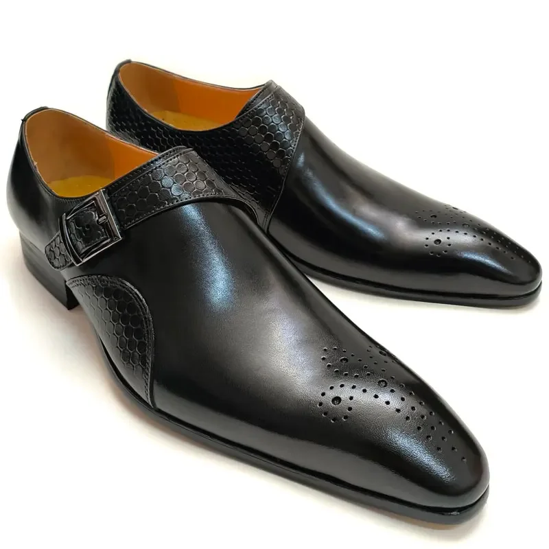 Men Loafer Shoes Elegant Dress Formal Suit Breathable Leather Shoe No Slip Handmade Monk Adult Footwear Blue Black