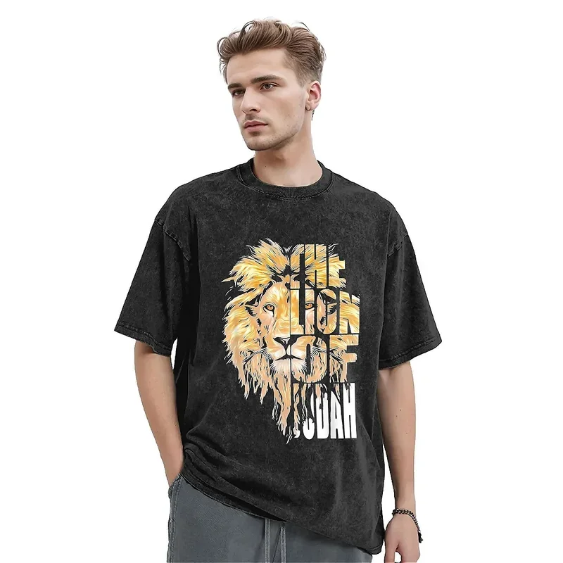 

Футболка мужская хлопковая с принтом Иисуса и Льва Джуды, уличная одежда с вареным принтом в христианском стиле, трендовая рубашка в эстетическом стиле, лето