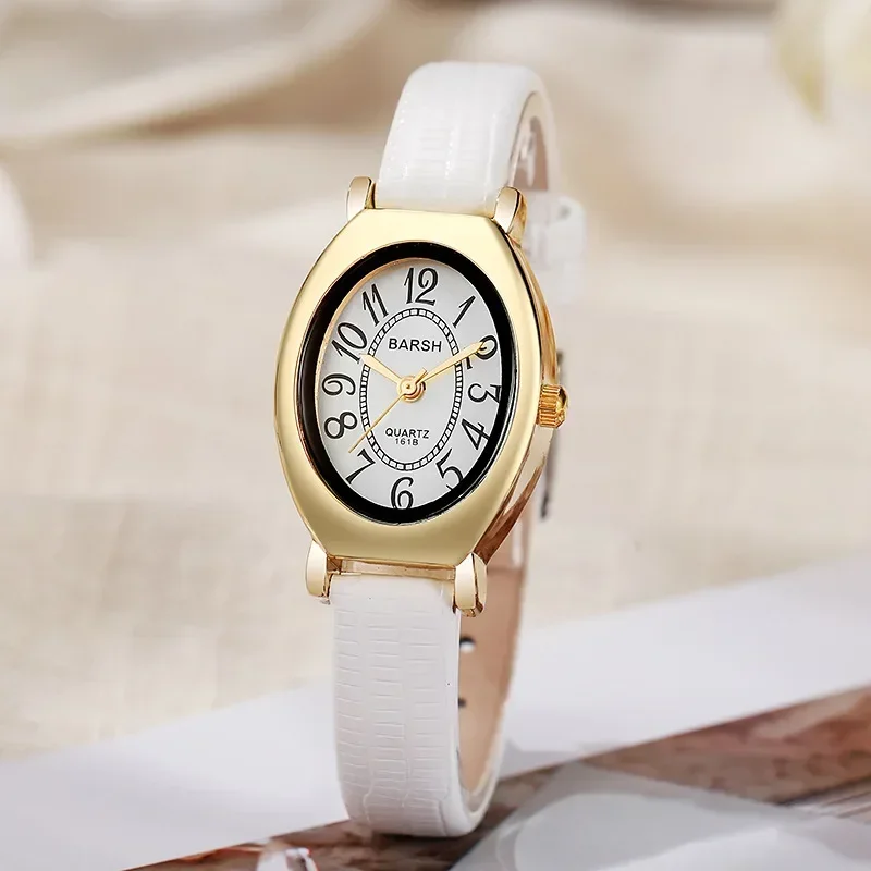 Vintage Classic Small Oval Number Dial Quartz Watches Brown Leather Band Wristwatch for Ladies Gifts