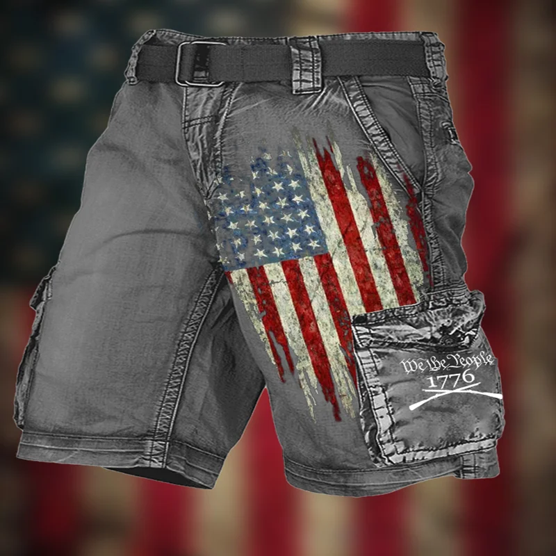 Summer New Classic Lndependence Day Flag 3d Printed Cargo Shorts Fashion Men's Sports Shorts Men's Casual Shorts