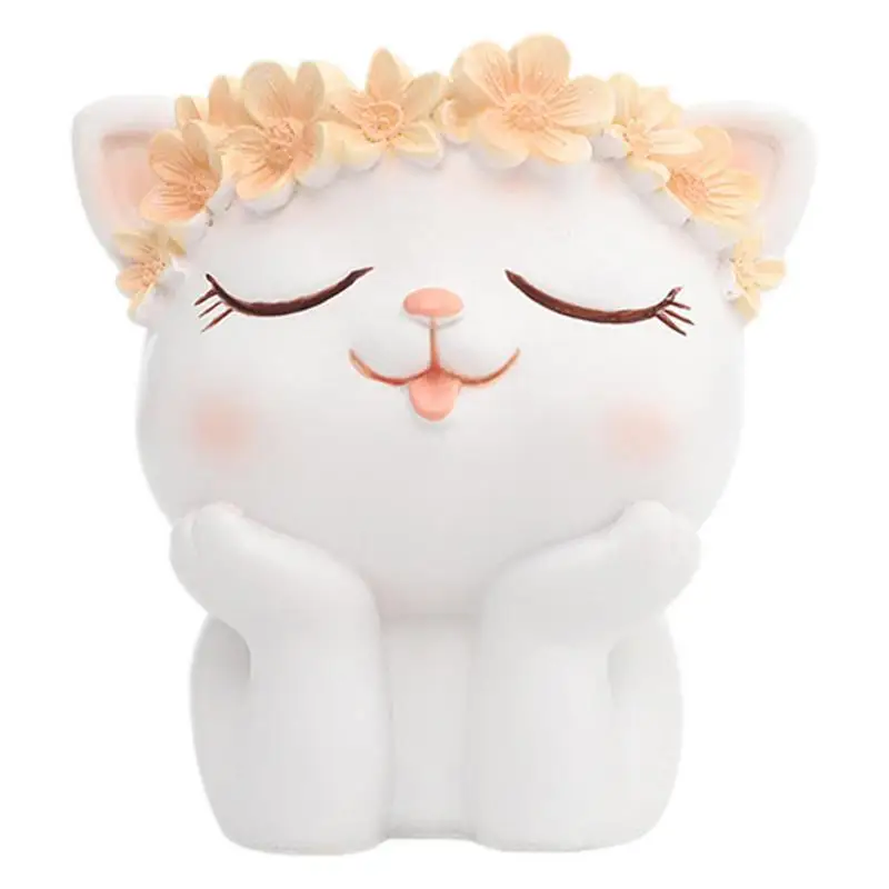 Cat Girls Face Flower Pot Resin Women Head Flowerpot with Tray Human Vase Garden Pots & Planter Pen Pencil Brush Holder Pot