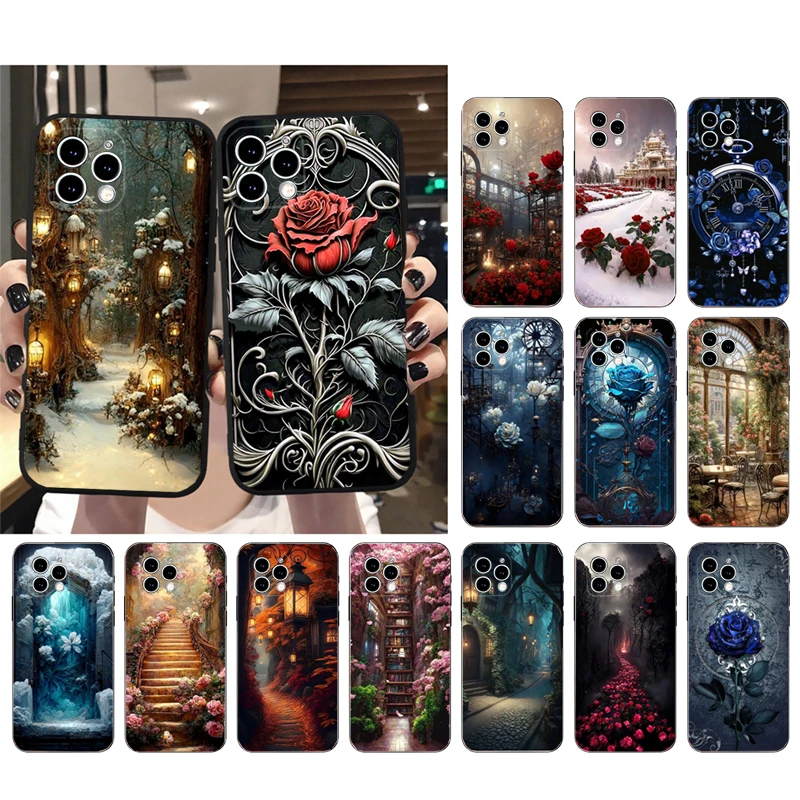 

Fantasy Flower Rose Landscape Phone Case For iphone 15 14 Pro Max 13 12 11 Pro Max XSMax XR 12 13 mini 14 Plus Shell