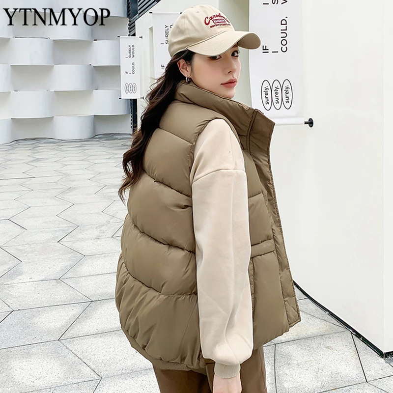 

Autumn And Winter Warm Vest Woman Stand Collar Solid Simple Gilet Short Waistcoat Snow Wear YTNMYOP