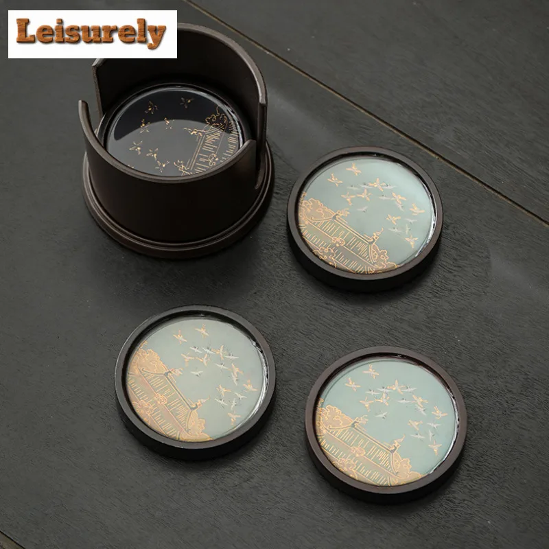 Color Changing Fly Crane Circular Coasters Elegant Wood Cup Mat For Coffee Cups Base Household Anti-scald Placemats Tableware