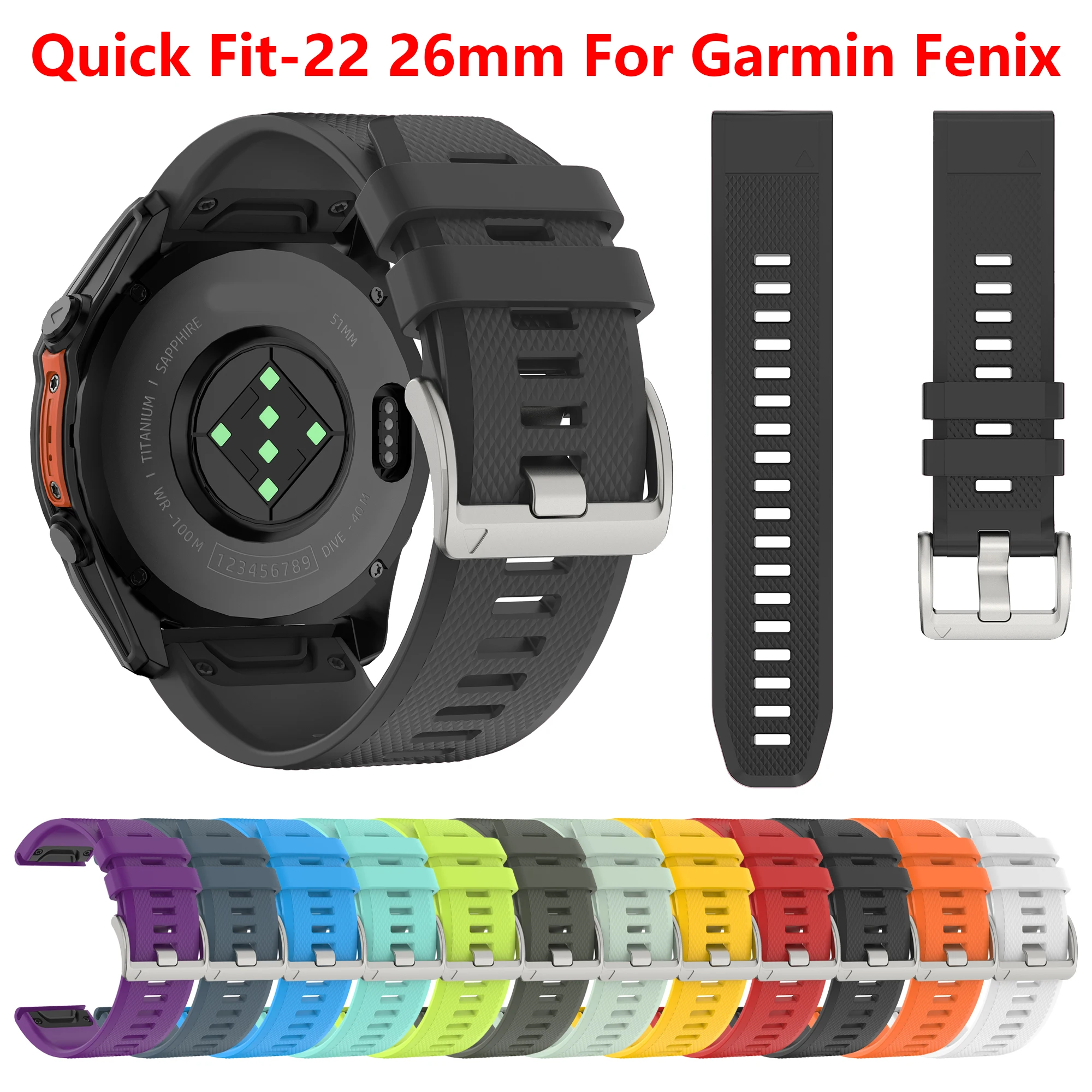 Versatile QuickFit Silicone Watch Band, 22mm/26mm - Premium Sports Replacement Strap