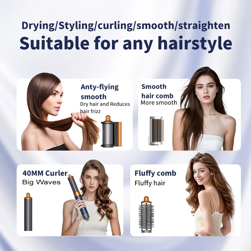 Hair Dryer Air Hair Styler Hair Styling Set Hair Styler 6 in1 Multi Hair Styler Curling Iron Hair Hot Air Brush Curling Barrel Brush HairDryer Salon Professional Curly Styler Tools