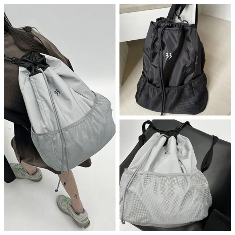 

Lightweight Drawstring Mesh Backpack Nylon Large Capacity Solid Color Knapsack Stereoscopic Offset Printing Durable
