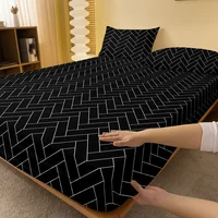 1 Simple modern Rectangular Geometry printed matte Fitted Sheet, bedroom printed bed cover, bedding (excluding pillowcases) 2