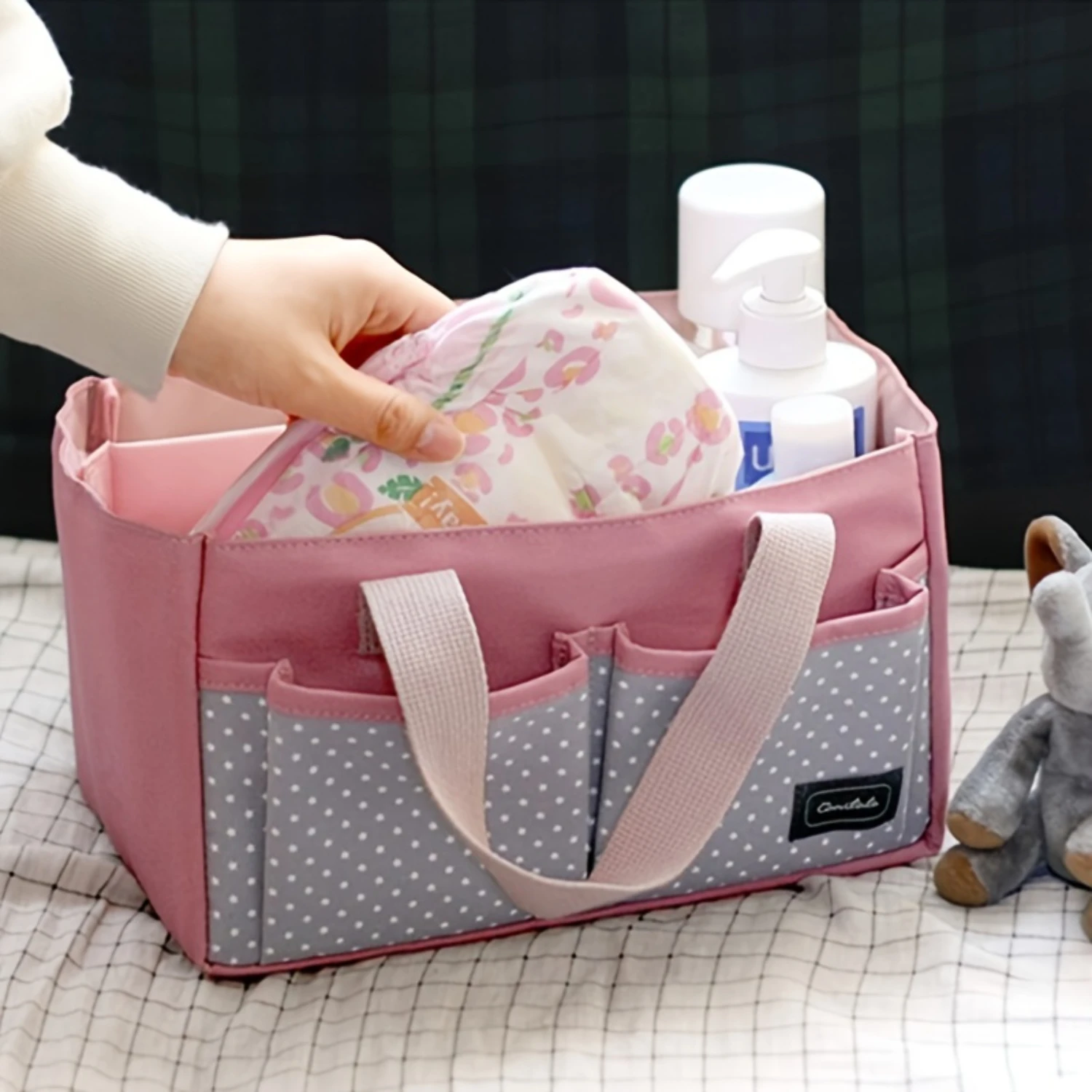 Diaper Caddy Organizer Basket, Portable Nursery Bin Tote Bag for Wipes, Bottles, Toys-Travel-Friendly Storage Solution!