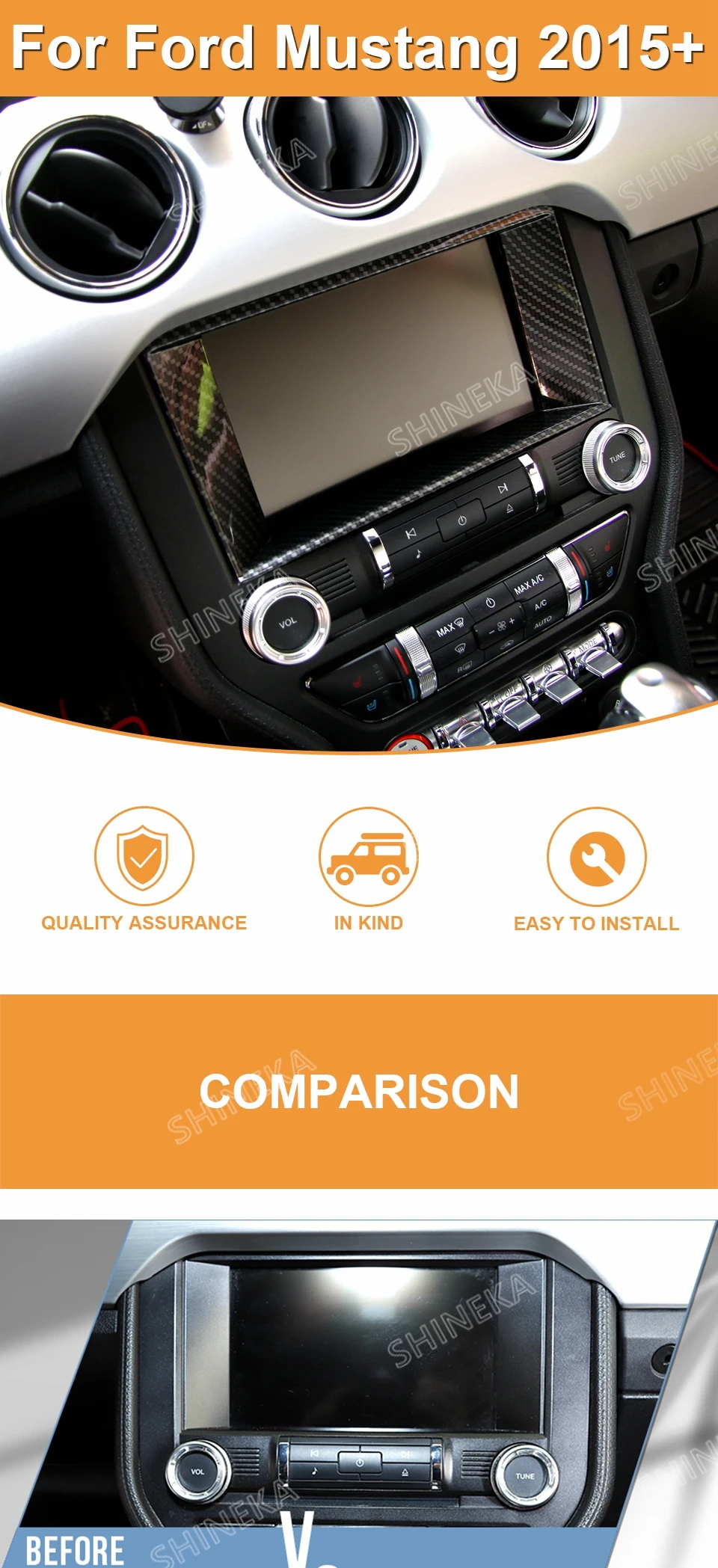SHINEKA ABS Auto Zentrale Steuerung GPS Navigation Panel Dekoration Abdeckung Für Ford Mustang 2015 2016 2017 Up Innen Zubehör – Detail 2