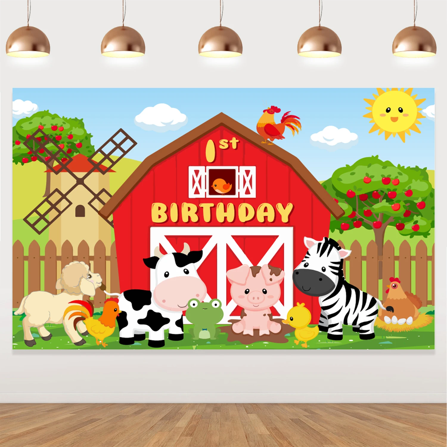 

Farm Animals Barn Backdrop for Kids 1st 2nd Birthday Party Cartoon Animals Photography Background Farm Theme Party Decorations