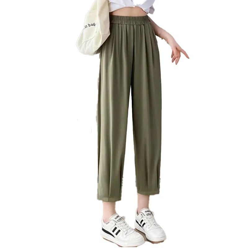 2023 New Spring and Summer High Waist Covering Belly Pocket Loose Casual Straight Leg Strap Fashion Versatile Casual Pants