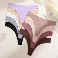 Lot de 5 culottes invisibles ultra-fines sans couture pour femme, en soie glacée, taille basse, respirantes, style bikini, string extensible 5