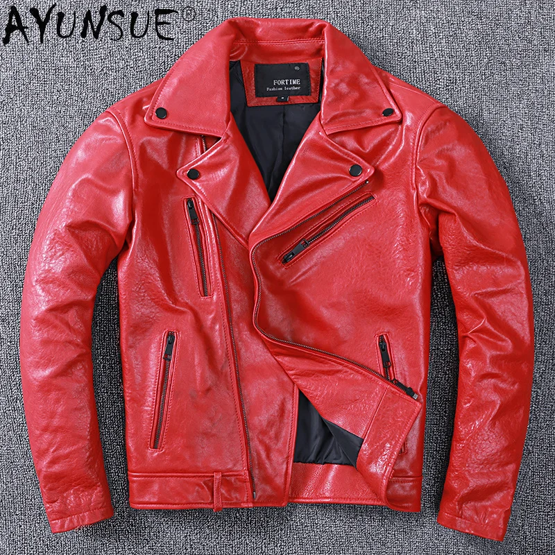 

Genuine Sheepskin Leather Jacket Men Clothing Autumn Coat Motorcycle Jackets Red Man Clothes Outwear Ropa Hombre LXR777