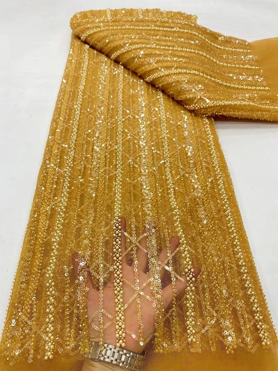 

African Nigerian Embroidery Lace Fabric, High Quality, French Tulle, Wedding Party Dress, Water Soluble Sequins, 5Yards, 2024