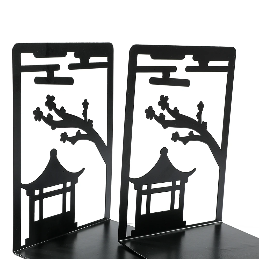 2pcs Chinese Style Gazebo Book End Metal Heavy Duty Bookends for Book Lovers Organising Desktop Home Office Iron Bookends 6