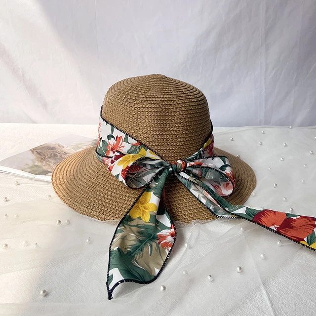 Women Flat Brim Straw Hat Panama Sun Hat Simple Contrast Beach Summer Hats  Fishing Hats Buckle Fedora Sun Hats