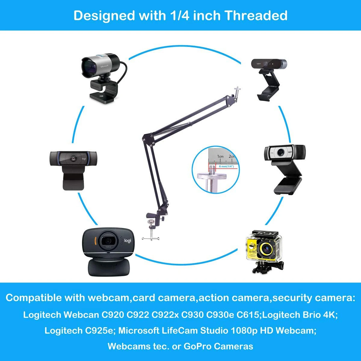 Phone Tripod, Photo Tripod 1/4" Screw Camera Phone tripod Table Stand Set Overhead Shot Photography Adjustable Arm stand for Phone Camera Ring Light Lamp