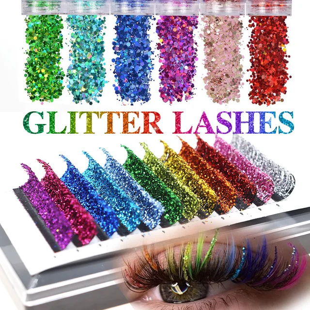 Christmas Mix Color Glitter Lashes Fashion Shiny Colorful Russian Volume Individual Eyelash Extensions Colors Glitter Lashes