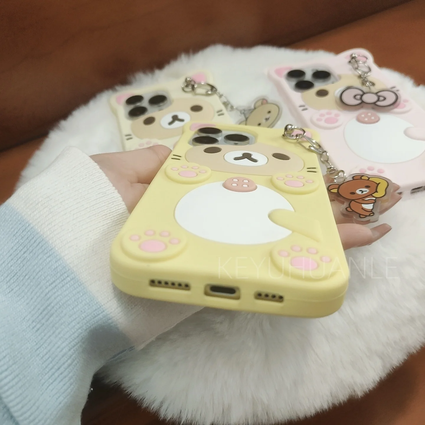 Adorable Rilakkuma 3D Cartoon Phone Case with Key Chain Pendant