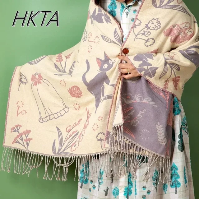 Niche Design Scarf Shawl Fashionable Versatile Cute Cartoon Thickened Double-sided Winter Warm Button Scarf Girls Dual-purpose