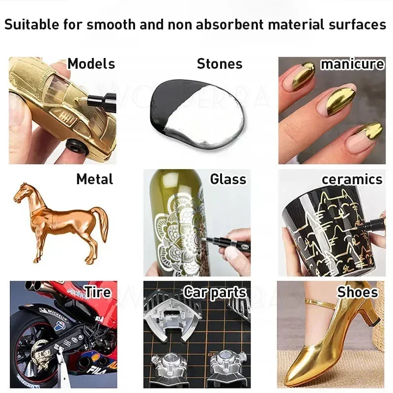 Chrome Mirror Marker Pen 0.7mm 1mm 2mm DIY Reflective Permanent Gold Silver Copper Marker Model Painting 1/2/3/4Pcs paint marker pen