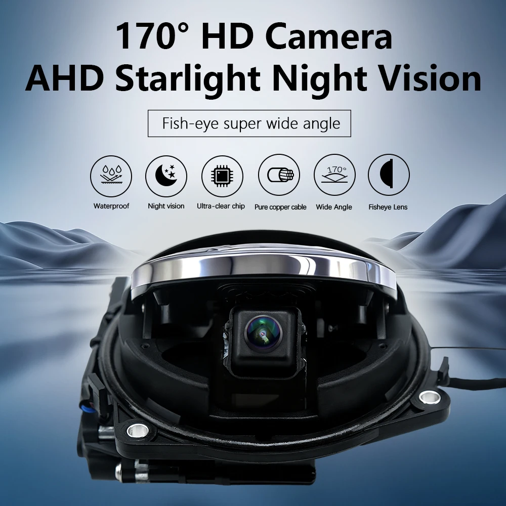 골드 피쉬아이 170 ° 폭스바겐 파사트 CC 골프 6/7/8 마고탄 B6/B7/B8 폴로 비틀 EOS T-록용 AHD 1080P 플립 엠블럼 후방 카메라