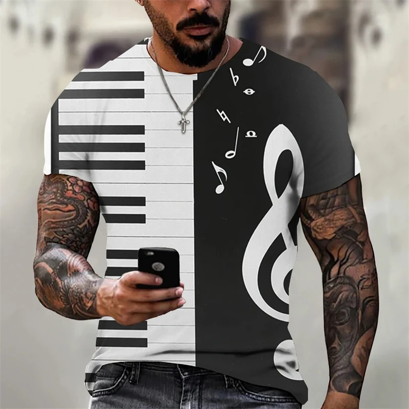 

Fashion Men T-shirt Music 3d Print T Shirt Black White Streetwear Summer Casual Oversized Short Sleeve Men's Clothing Party Tops