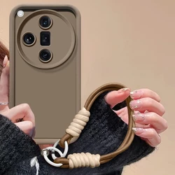 Silicone Lanyard Wrist Strap Case - Solid Color Cover for OPPO Find X8 Ultra (Coffee)