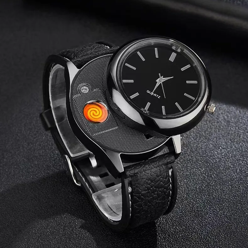 reloj con encendedor electrico portátil dorado a prueba de viento, carga sin llama, herramienta de encendedor de cigarrillos USB, regalo exquisito 3 reloj con encendedor electrico portátil reloj con encendedor electrico portátil dorado a prueba de viento, carga sin llama, herramienta de encendedor de cigarrillos USB, regalo exquisito - Imagen 3