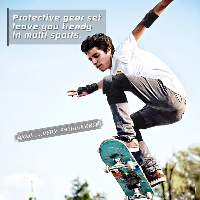 Knee Pads Elbow Pads Wrist Guards 3in1 Skateboard Protective Gear Set for Skateboarding Cycling Skating Scooter Bike Kids/Adults 6