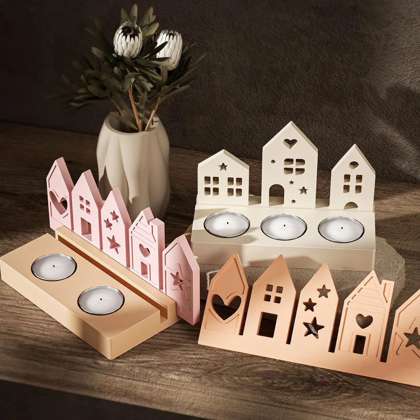 Houses Silicone Mold House Insert Ornament Hollow Light House Mold For Candle Tea Light Holder Insert Casting Decor