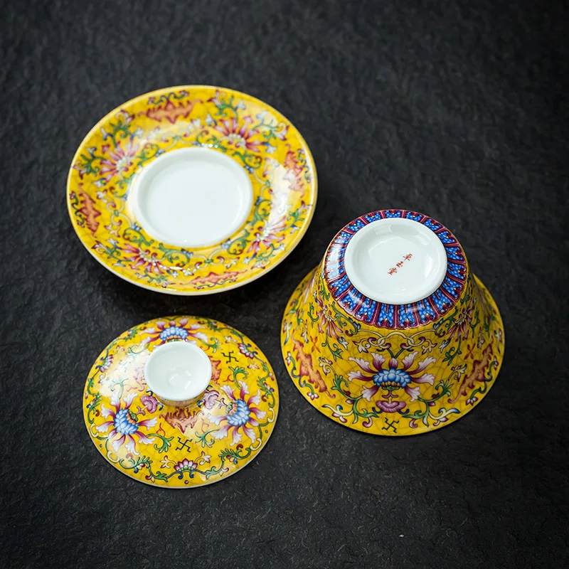 Palace Style Ceramic Gaiwan Enamel Colour with Cover Teacup Light Luxury Chinese Beauty Tea Infuser Home Tea Set Accessories