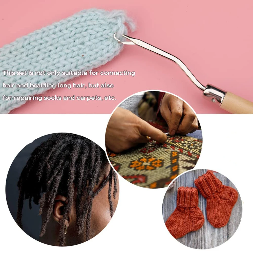 Set Di 6 Aghi Uncinetto Per Dreadlocks In Acciaio Inox Con Manico In Bambù, Più 2 Strumenti Di Bloccaggio, Dimensioni Da 0,5 A 1 Mm