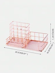 Compact Metal Desk Organizer - Sleek Workspace and Office Accessory Storage Solution (Pink)