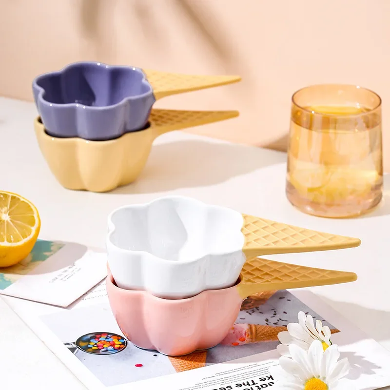 

Креативная десертная миска, тарелка, столовые приборы, Интернет-красная Милая Детская миска с керамической ручкой, домашняя чашка для мороженого, чаша для фруктов
