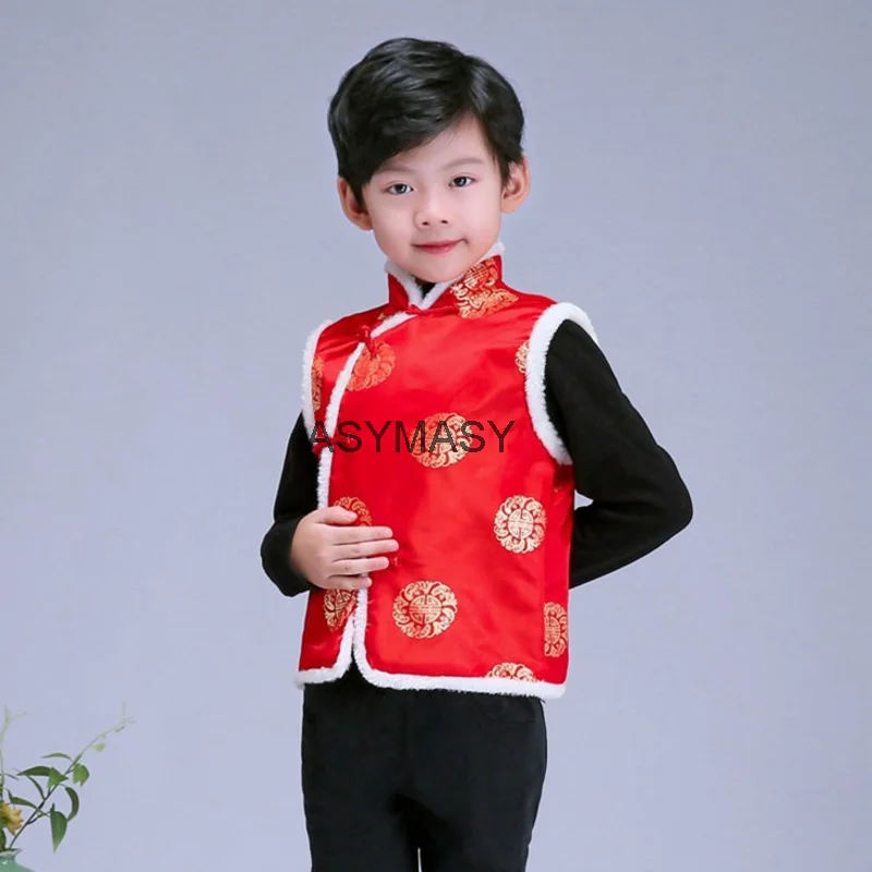 New Year Tang Suit Traditional Chinese Clothing for KIDS GIRL BOYS Kung Fu Clothes Birthday Party Hanfu Blouse Chinese Tops vest