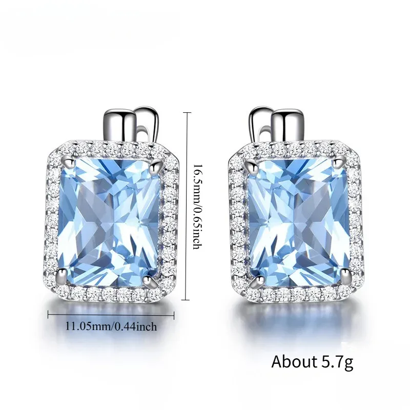 925 Sterling Silver Luxury Nano Sky Blue Topaz Emerald Gemstone Clip On Earrings Earrings For Women Birthday Fine Jewelry Gift ear clip earrings,clip earrings,ear clip