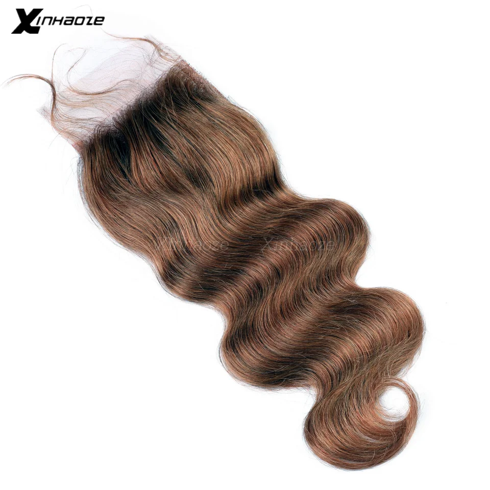 #4 Dark Brown j5x5 Silk Base Closure Brazilian Human Hair Closure Body Wave With Baby Hair Free Part Bleached Knots