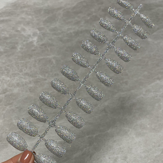 Short Nails Press On Full Set Coffin Nails Girl Ballet False Nails Finished Nail Art Glitter Shiny Blingbling Fake Nails