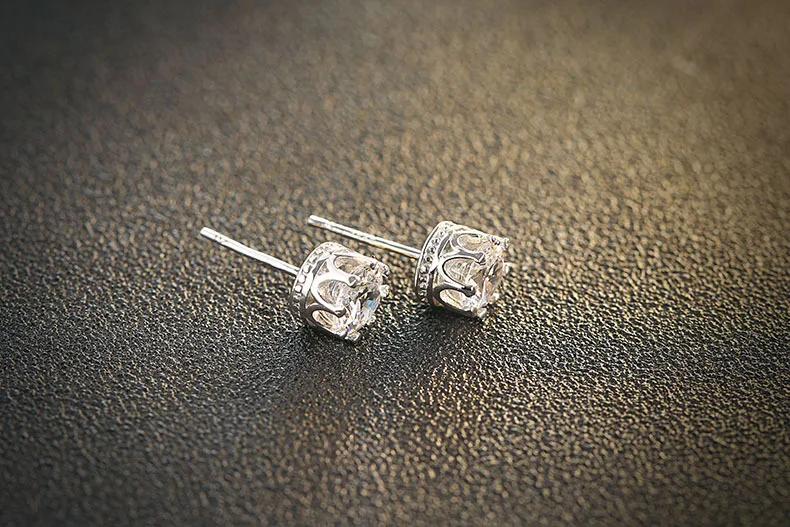 925 Sterling Silver CZ Crystal Stud Earrings For Women Men Ear Accessories Jewelry
