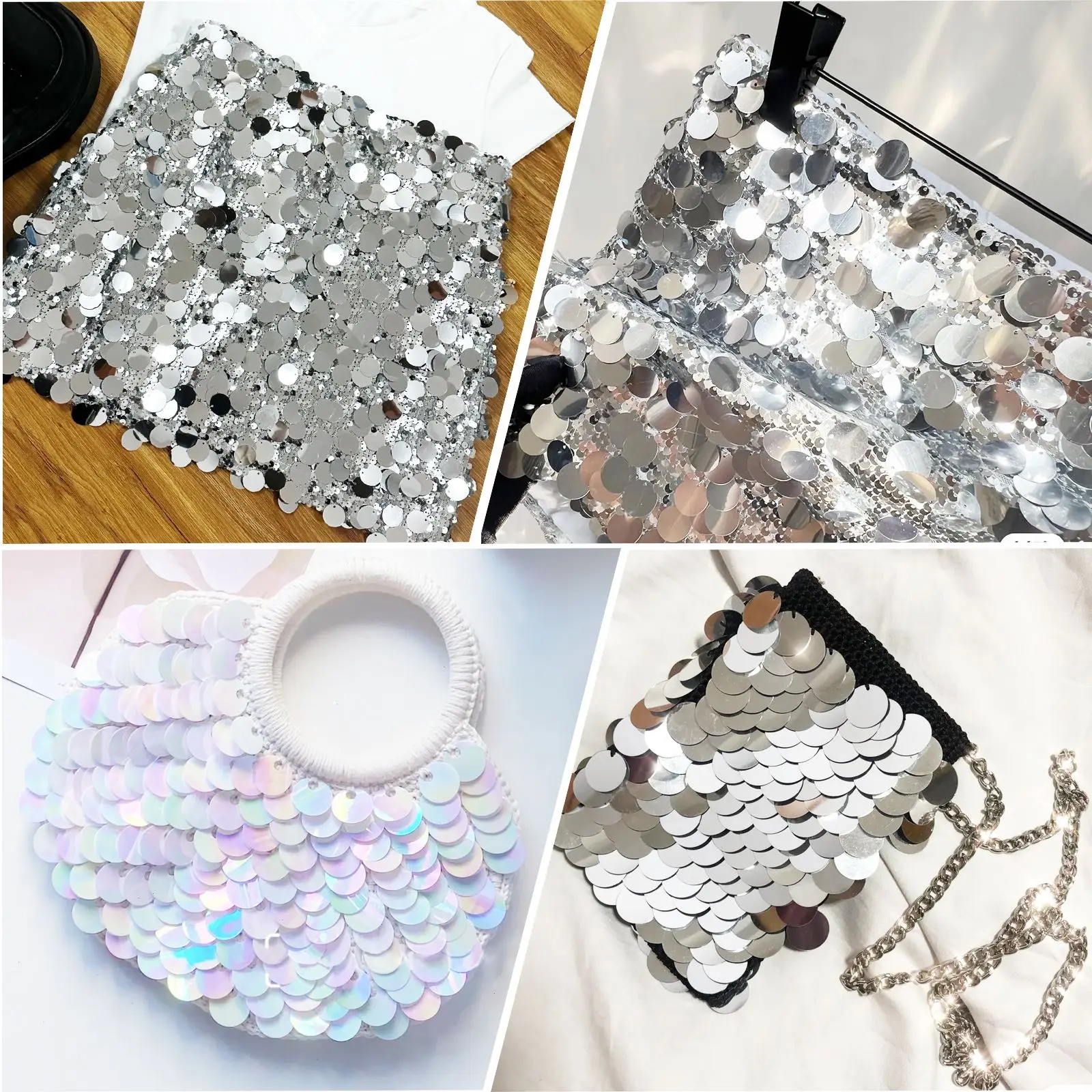 50g Bag 4 Holes Gold Silver Sequins For Crafts Flat Large Round Sequin Garment / Handbag Accessories DIY Flakes 20mm/25mm/35mm