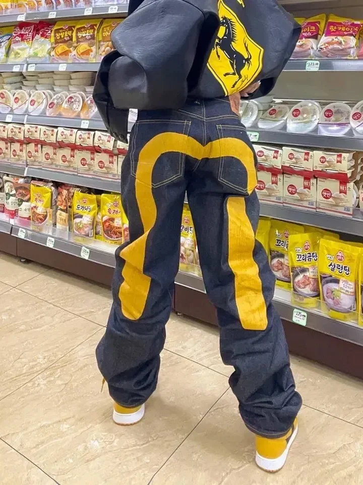Y2k Jeans Cargo Pants Men Hip Hop Cartoon Graphic Embroidery Baggy Jeans Skinny Wide Leg Black Jeans  Graphic Harajuku Trouser 2