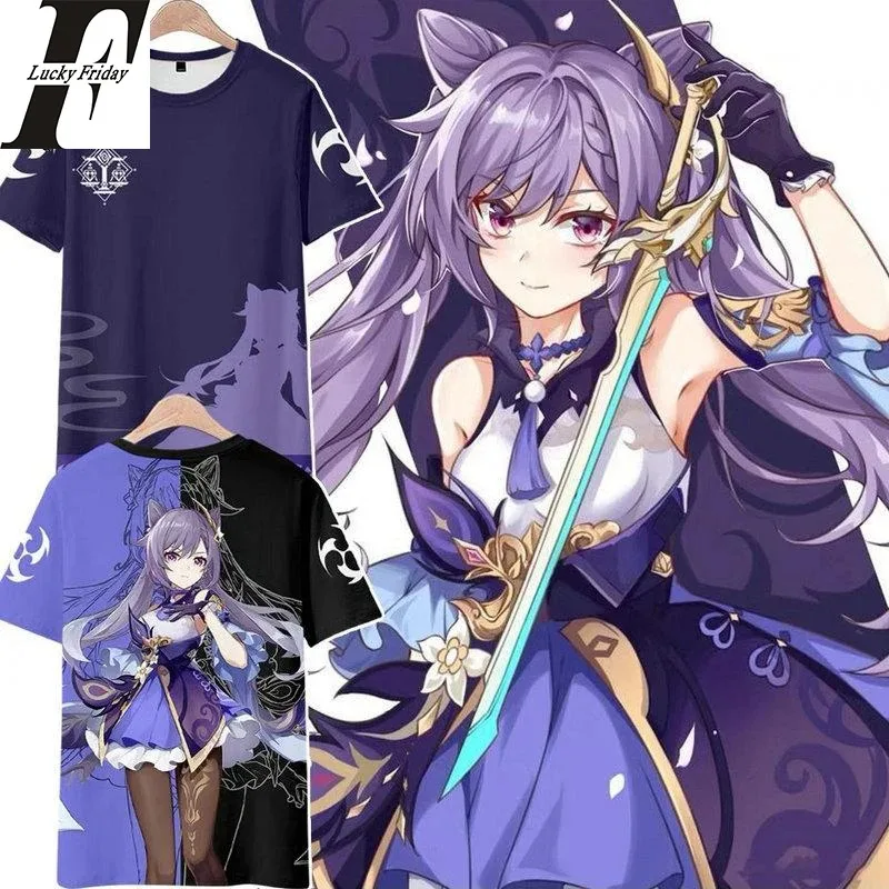 Genshin impact keqing kawaii 3d t-shirts anime game cartoon men women t-shirts tops o-neck short sleeve unisex t-shirt
