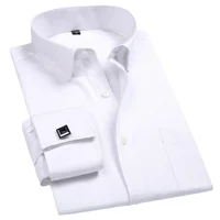 Chemise habillée homme 2026 à poignets mousquetaires, nouvelle chemise décontractée blanche à manches longues avec boutons, coupe classique, vêtements de marque pour homme 1