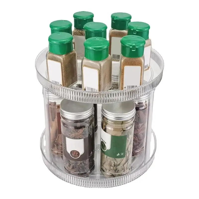 

Вращающийся органайзер для макияжа, прозрачная стойка для приправ, 2-ярусная стойка для приправ для кухни, ванной комнаты, столешницы для туалетного столика