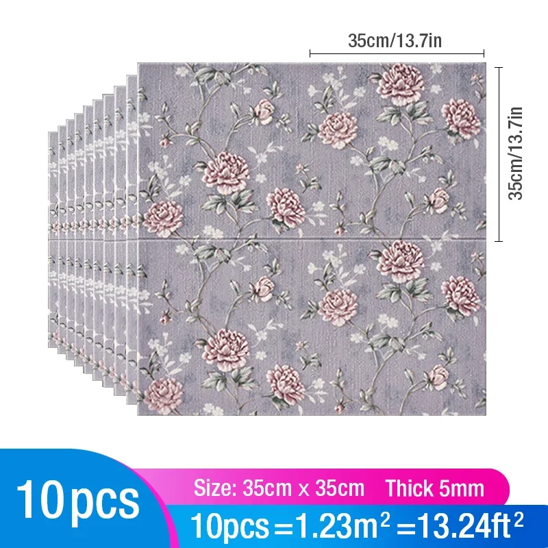 

10Pcs 35x35cm 3D Self-Adhesive Panel Wall Stickers Waterproof Foam Tile Living Room TV Background Protection Baby Wallpaper